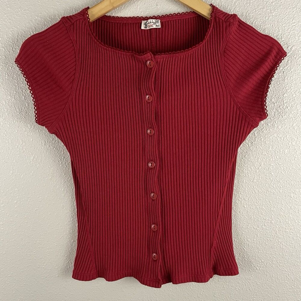 Intimately Free People Womens S Most Wanted Cardi Red Ribbed Feminine Dainty